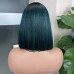 2x6 #1b/Green Colored Straight BOB Lace Closure Virgin Human Hair Wig